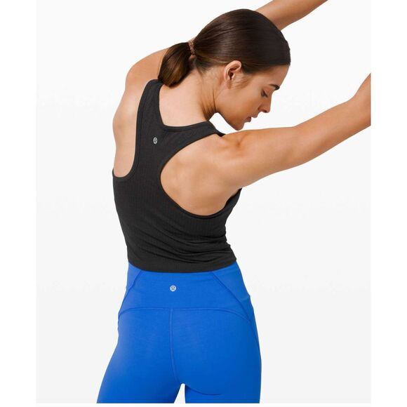 EUC Lululemon Ebb To Street Racerback Crop Tank Black Ribbed Size 4 Cropped - Picture 3 of 12